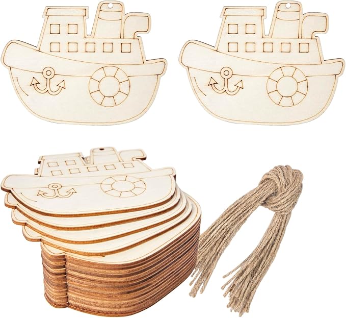 4In Steamship Shape Hanging Wood Ship Unfinished Wood by Lamantery