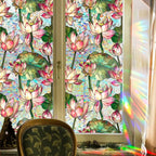 JOONOR Retro Lotus Flowers Window Privacy Film, Stained Glass Decals Colorful - Image 3