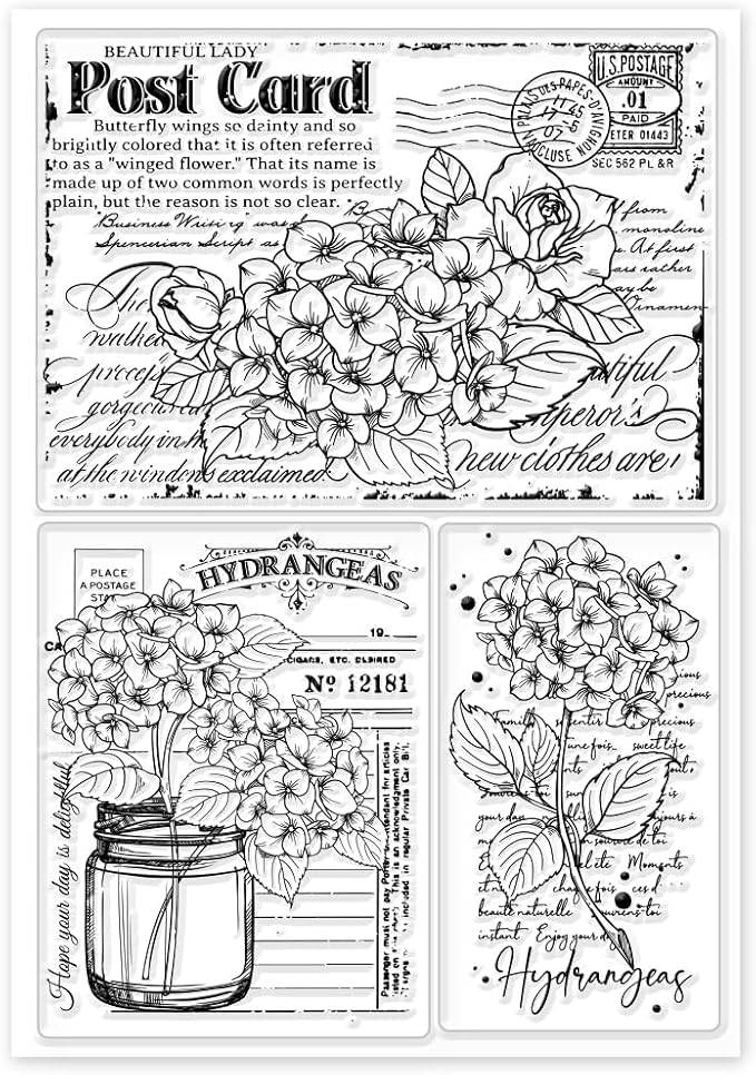 GLOBLELAND Hydrangeas Background Postcard Clear Stamps - Image 8