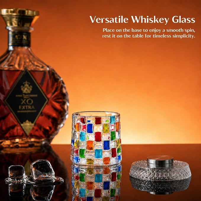 Colorful Rotating Whiskey Glasses Set of 2, 9 oz Rocks Glasses - Image 5