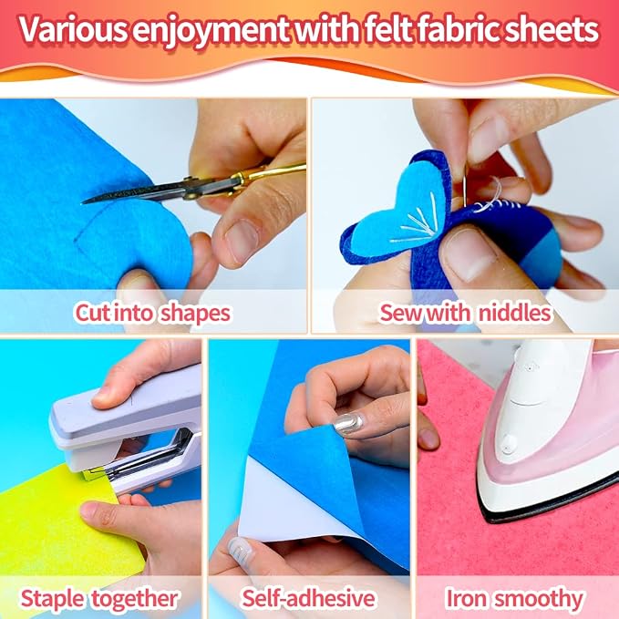 IOOLEEM Multi-Colored Felt Sheets, Self-Adhesive Felt Sheets, Pre-Cut Felt - Image 3