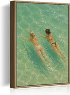 HomeifHue Summer Coastal Swimmers Canvas Print Two Women Swimming in Turquoise by HomeifHue