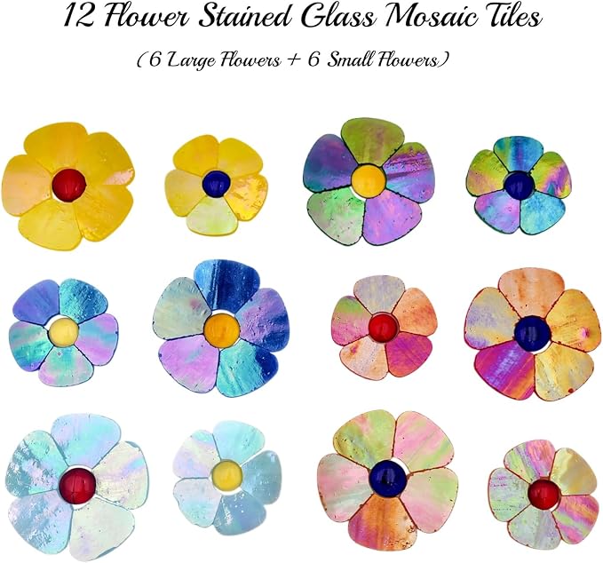 Esweny 12 Flower Stained Glass Mosaic Tiles - Image 3