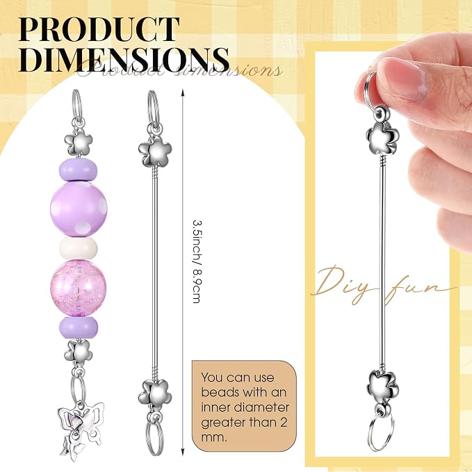 Tondiamo 24 Pcs Beadable Keychain Bars Bulk Blank DIY Metal Heart Beaded - Image 3