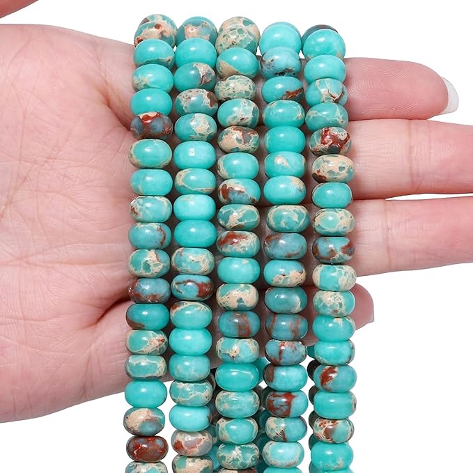 Songxi 5x8mm Natural Green Shoushan Stone Rondelle Beads, Gemstone by SongXi