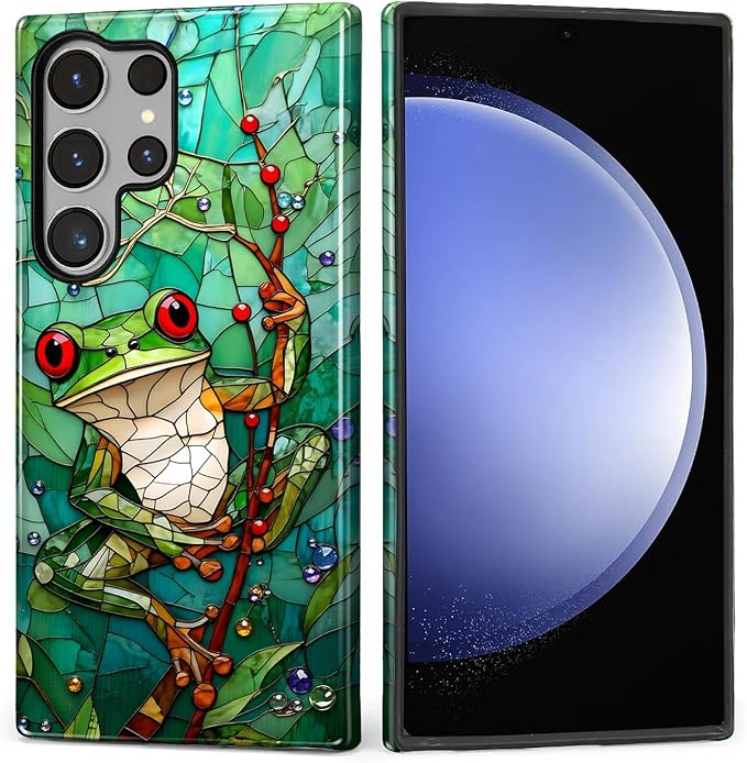 for Samsung Galaxy S24 Ultra Case, Frog Stained Glass Pattern Glossy 2 in 1 - Image 3