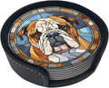 Drink Coaster Set of 6, Bulldog Dog Mom Lover Gift, Leather Drink Coasters by petloverdoglovercommunity