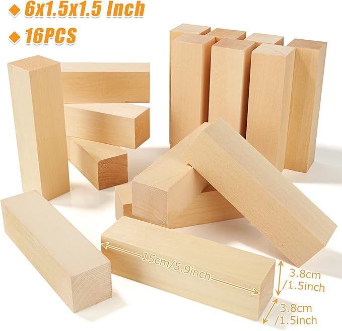 QTLCOHD 16 Pcs Basswood Carving Blocks 6 x 1.5 x 1.5 inch | Whittling Bass Wood - Image 2