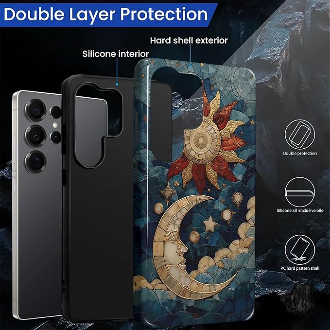 Case for Samsung Galaxy S26 Ultra Case, Sun Moon Stars Faux Stained Glass - Image 6