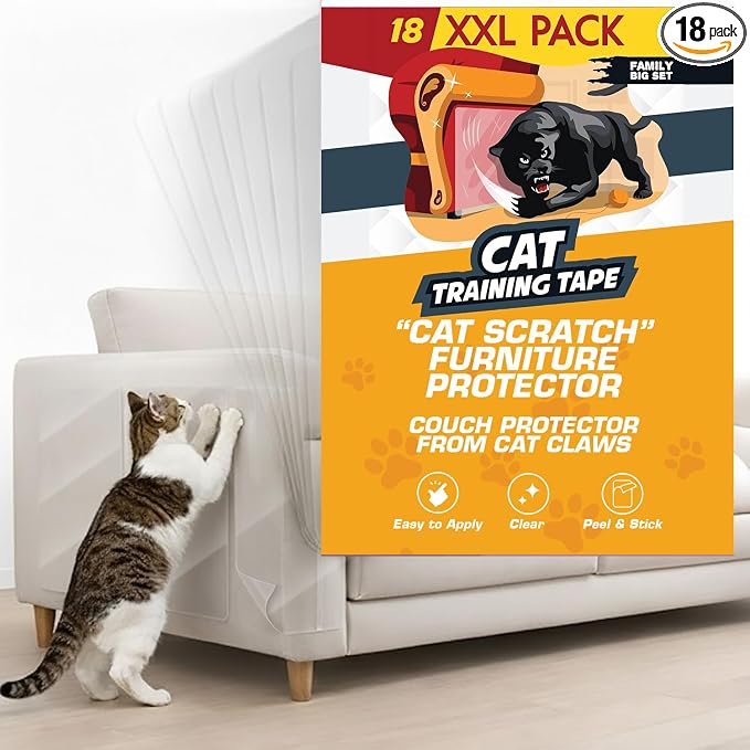 18 Pack Cat Scratch Furniture Protector Tape Sheets – Double-Sided Sticky by PantherArmor