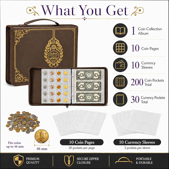 Coin Collection Book Holder for Collectors, 200 Pockets Collecting Album& 30 - Image 6