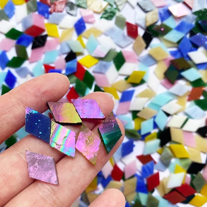 Magic Iridescent Mosaic Tiles for Crafts, 530 Pieces Colorful Stained Glass - Image 6