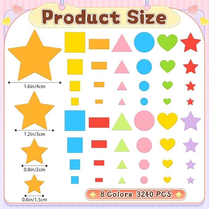 3240Pcs Foam Stickers Foam Shape Stickers Colorful Self Adhesive, 8 Colors - Image 2