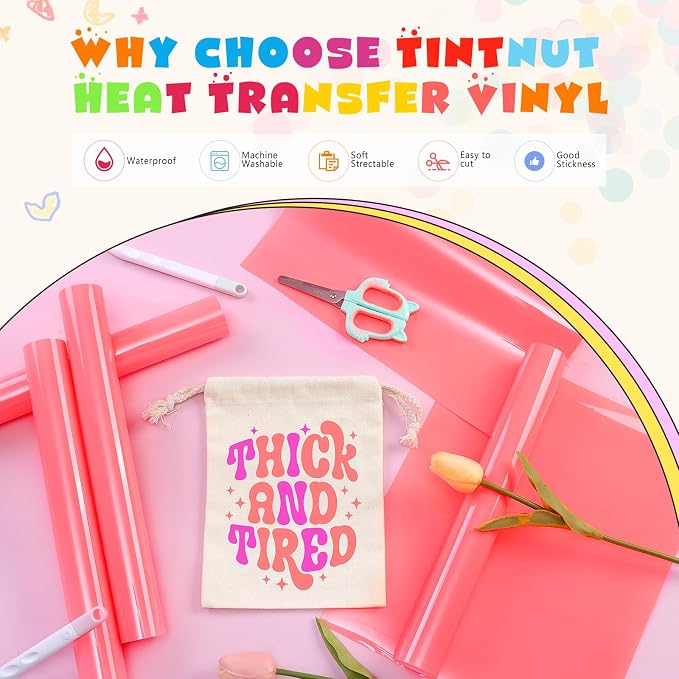 Tintnut Light Pink Neon Heat Transfer Vinyl, easy cut & weed, stretch washable - Image 3