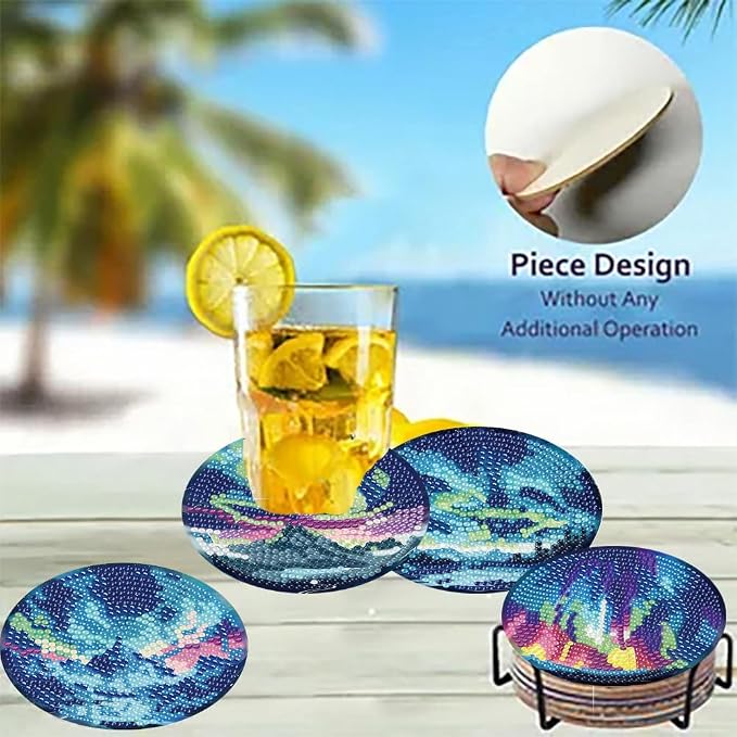 8 Pack Diamond Art Coasters, Northern Lights Diamond Painting Coasters Kits | - Image 4