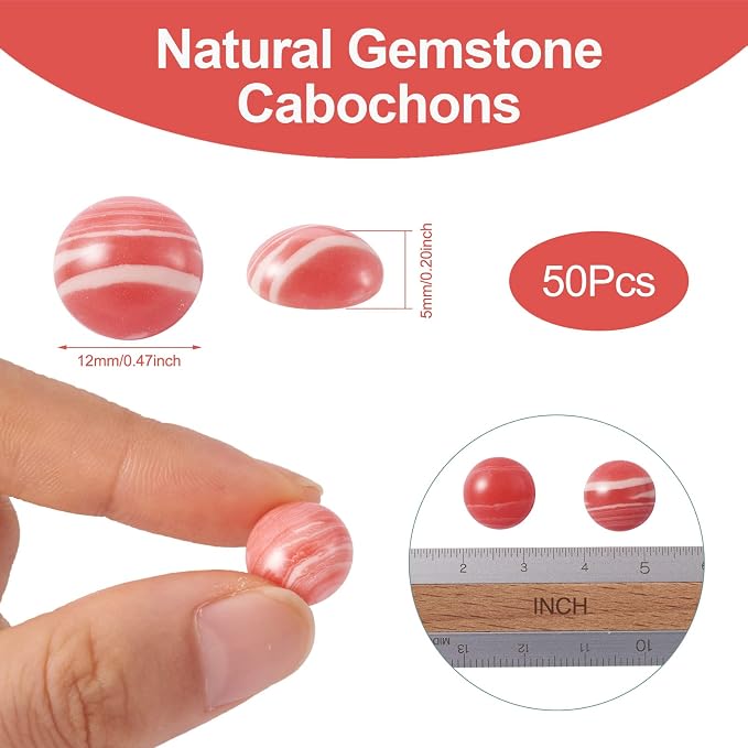 FASHEWELRY 50Pcs Synthetic Rhodochrosite Cabochons Flat Back Gemstone Cabochons - Image 2