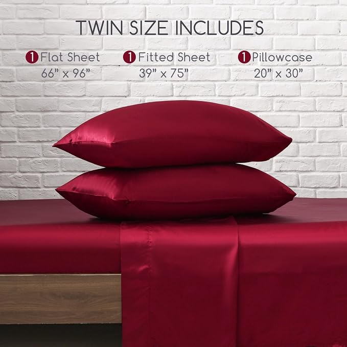 MR&HM Satin Bed Sheets, Twin Size Sheets Set - Image 7