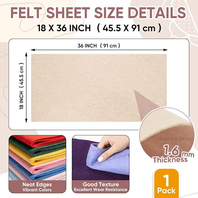 Soft Felt Fabric Sheet 18" x 36", 1.6mm Acrylic Craft Felt, Large Precut Sheet - Image 2