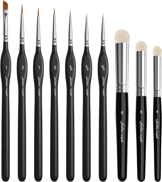 Golden Maple Miniature Paint Brushes Drybrush-10pcs Micro Detail Paint Brush Set by goldenmaple