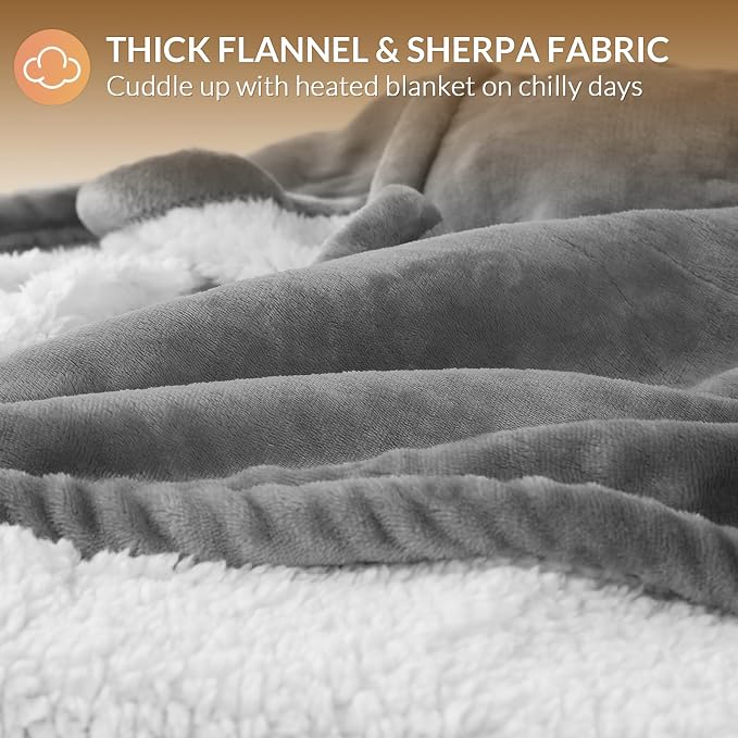 HOMLYNS LuxeHeat Heated Blanket Electric Blanket Full Size, Soft Flannel Sherpa - Image 5