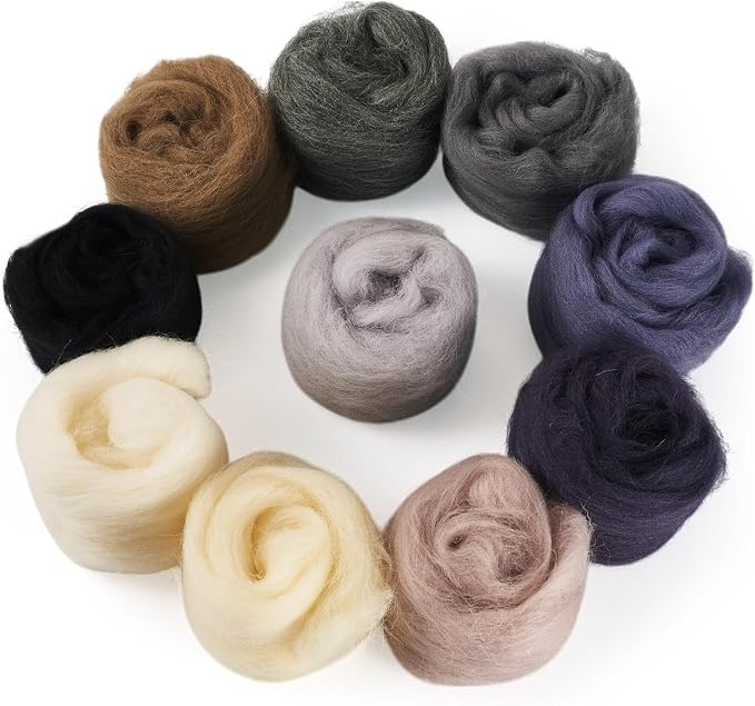 Boutigem 10 Colors 50G Black White Gray Needle Felting Wool Roving, DIY Craft by BoutigemJewelry