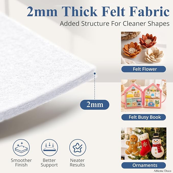 12" x 12" Felt Sheets for Crafts, 2mm Stiff Felt Fabric, Polyester Felt Squares - Image 2