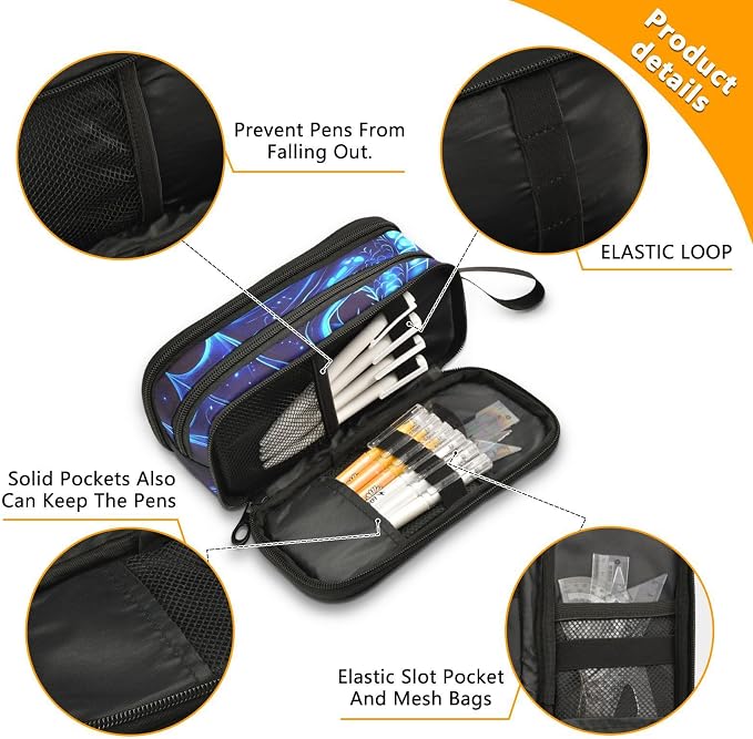 Dragon Blue Black Pencil Case Box Boys Girls Large Pencil Pouch Zipper - Image 4