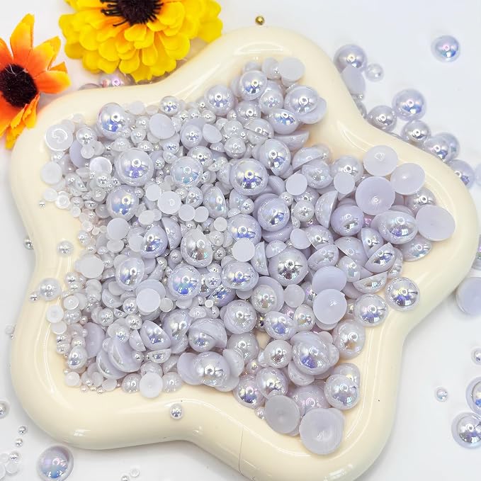 1500PCS 3-14mm WhiteAB Flatback Pearls, 150g Half-Round ABS Pearls - Image 4