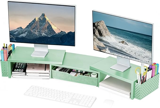 Spacrea Metal Desk Organizers and Accessories, Dual Monitor Stand Riser by Spacrea