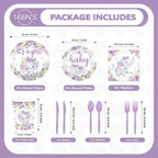 168 Pcs Purple Elephant Baby Shower Decorations It's A Girl Disposable Plates - Image 2