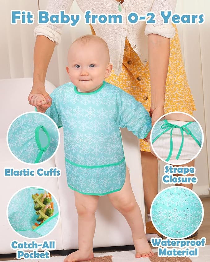 Lictin Long Sleeve Bibs 5 Pack - Baby Bibs, Waterproof Toddler Bibs, Baby Smock for Eating, Baby Bibs for Feeding Teething