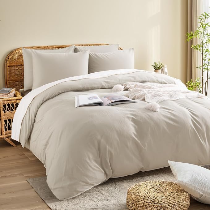 NEXHOME PRO 100% Washed Cotton Duvet Cover King Size, Ogranic Natural Linen - Image 4