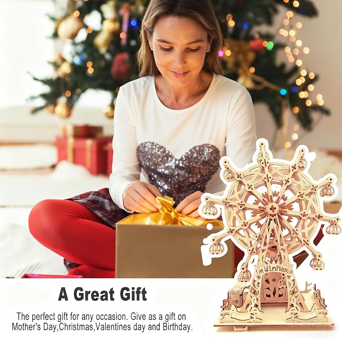 Solar 3D Wooden Puzzles for Adults Birthday Gifts Wood Ferris Wheel DIY Model - Image 5