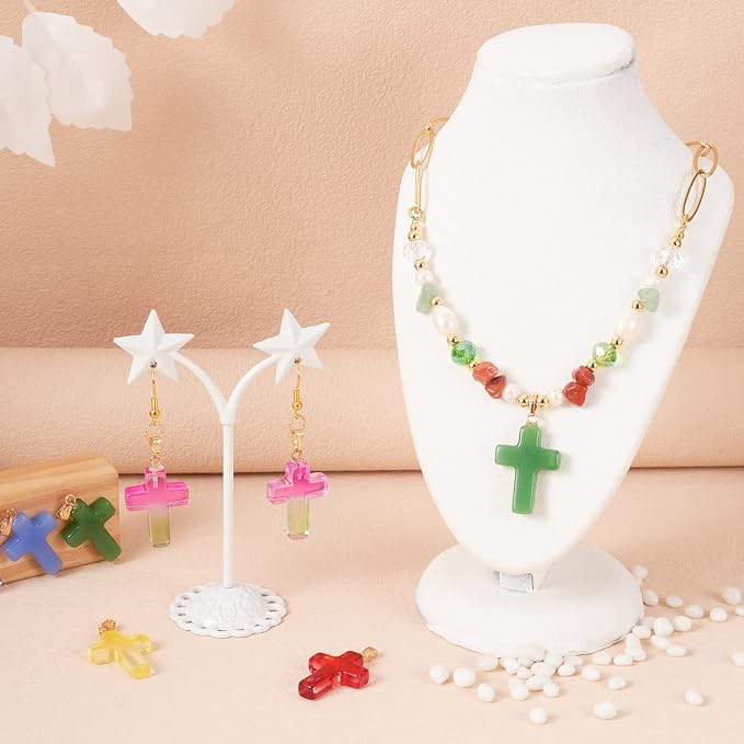 Cheriswelry 28Pcs Cross Glass Pendants Colorful Cross Religious Dangle Charms - Image 3