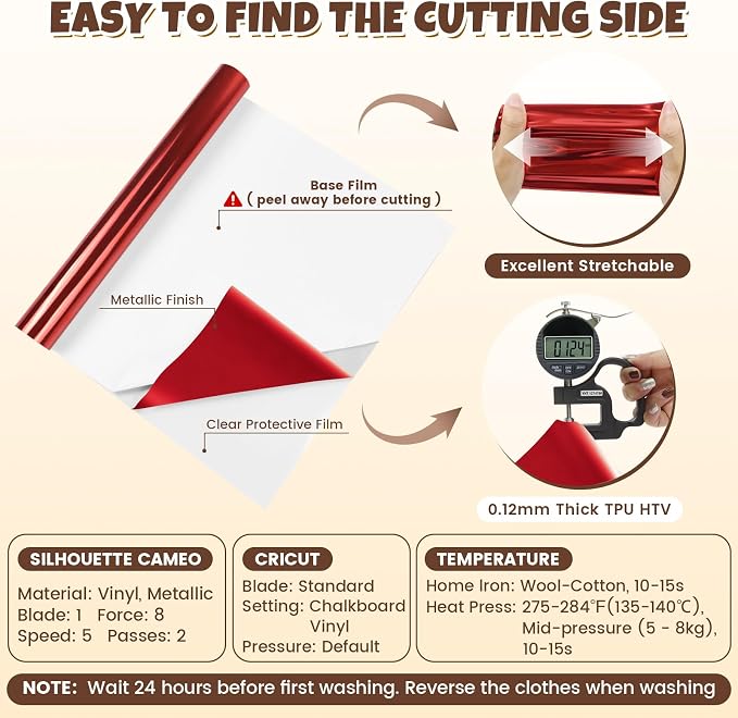 Red Metallic Heat Transfer Vinyl Roll - Image 5