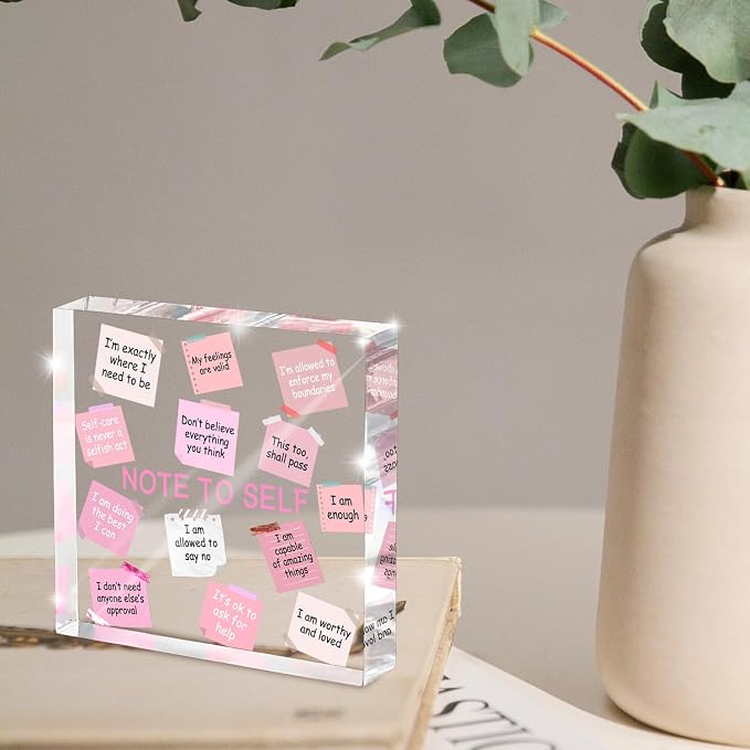 Female Desk Decor, 4x4 Inch Pink Acrylic, Motivational Quotes, Inspirational - Image 4