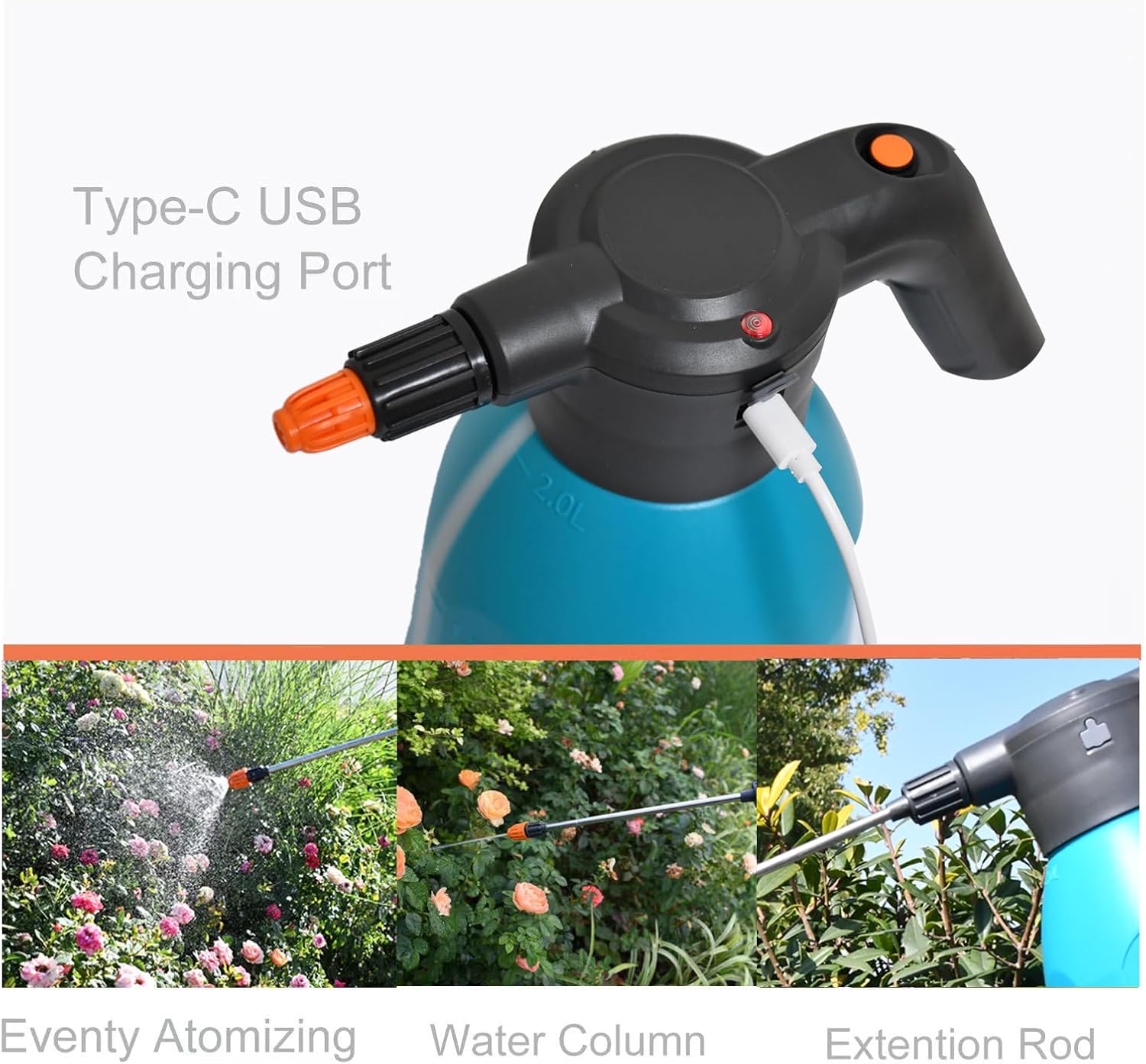 ES2-PRO Electric Spray Bottle 2L/0.5Gallon Plant Mister,Spray About 30 Gallons On a Single Charge,Rechargeable Battery Powered Sprayer,Automatic Watering Can,Pump Sprayer for Indoor Plants (Blue)