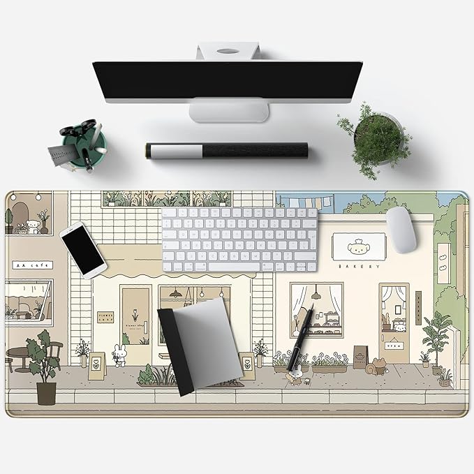 Cute Desk Mat Kawaii Mousepad Bunny and Bear Cute Anime Japanese Street Pastel - Image 4