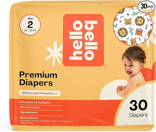 Hello Bello Diapers, Size 2 (10-16 lbs) Wild Cats, 30 Count of Premium Disposable Baby Diapers, Hypoallergenic with Soft, Cloth-Like Feel