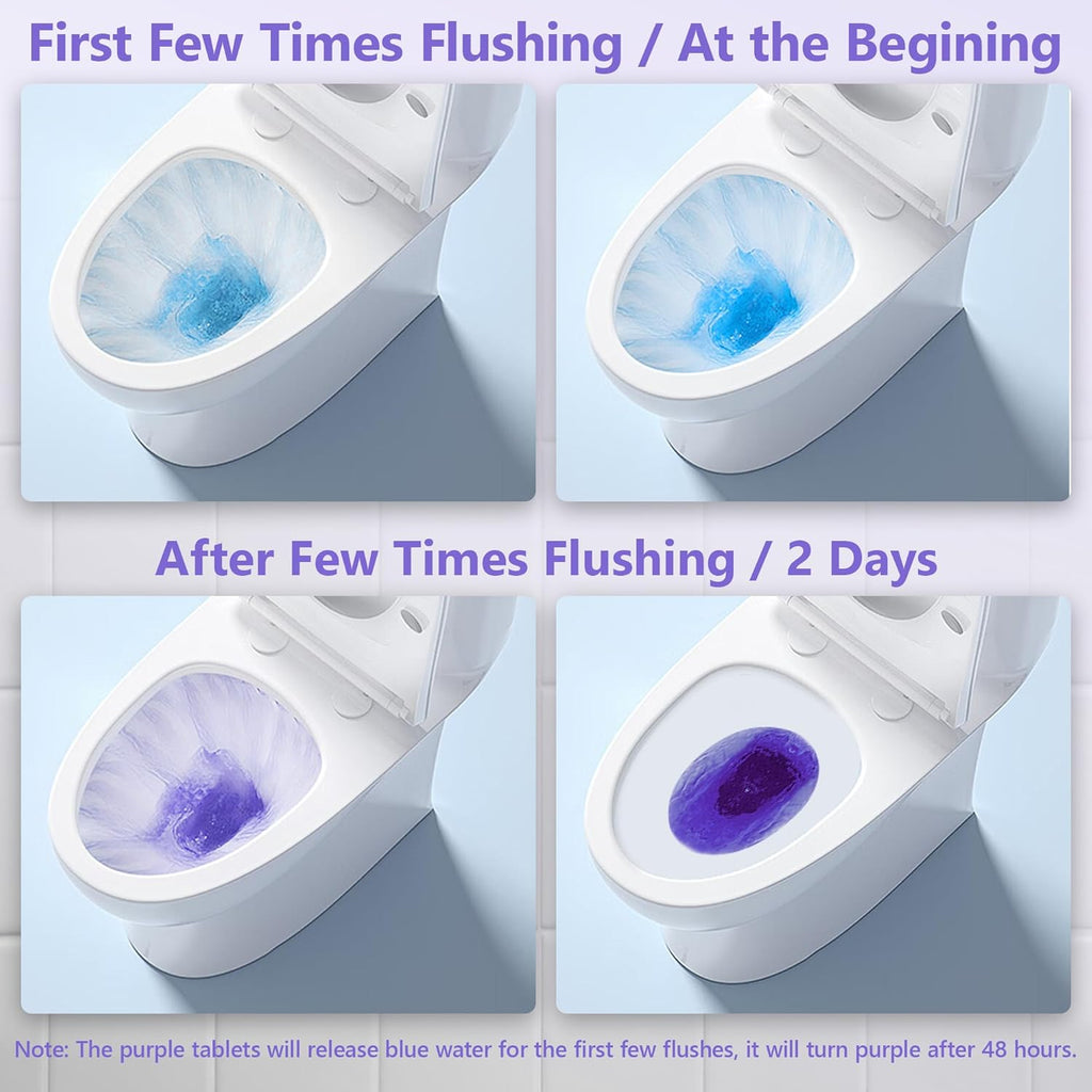 Toilet Bowl Cleaner Tablets, Automatic Toilet Bowl Cleaners, Long-Lasting Toilet Tabs Drop in Tank for Deodorizing & Descaling, Purple, 12 Packs