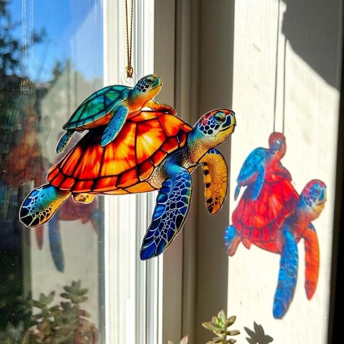 Sea Turtle Gifts for Women, Acrylic Faux Stained Glass Ornament, Beach Themed - Image 8