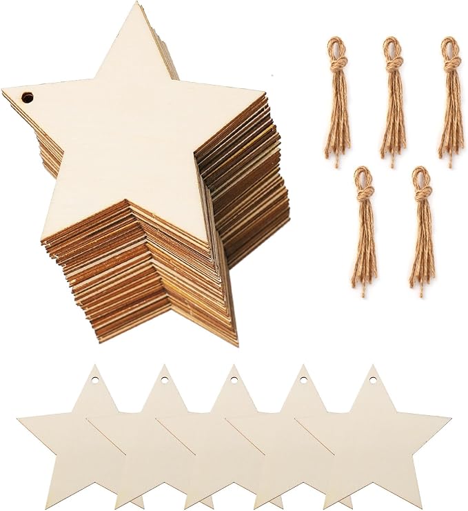 50Pcs Unfinished Wooden Stars Ornanents Independent Christmas Decoration by Tmflexe