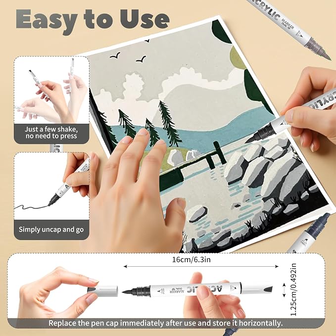 White Gray Acrylic Paint Pens, Water Based 12 Colors Dual Tip Acrylic Paint - Image 6