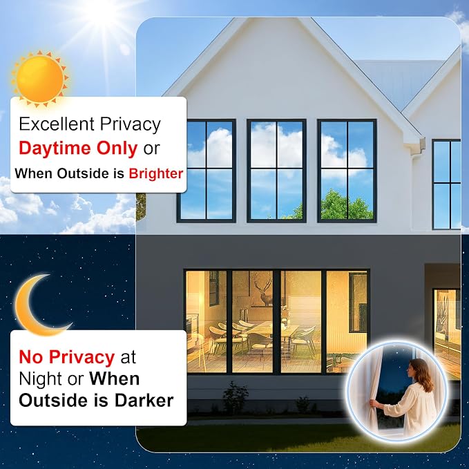 Window Privacy Film One Way Daytime Privacy Static Cling Sun Blocking Anti UV - Image 2