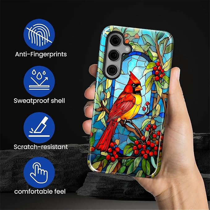 for Samsung Galaxy S25 FE Case, Stained Glass Cardinal Bird Pattern Glossy 2 in - Image 5