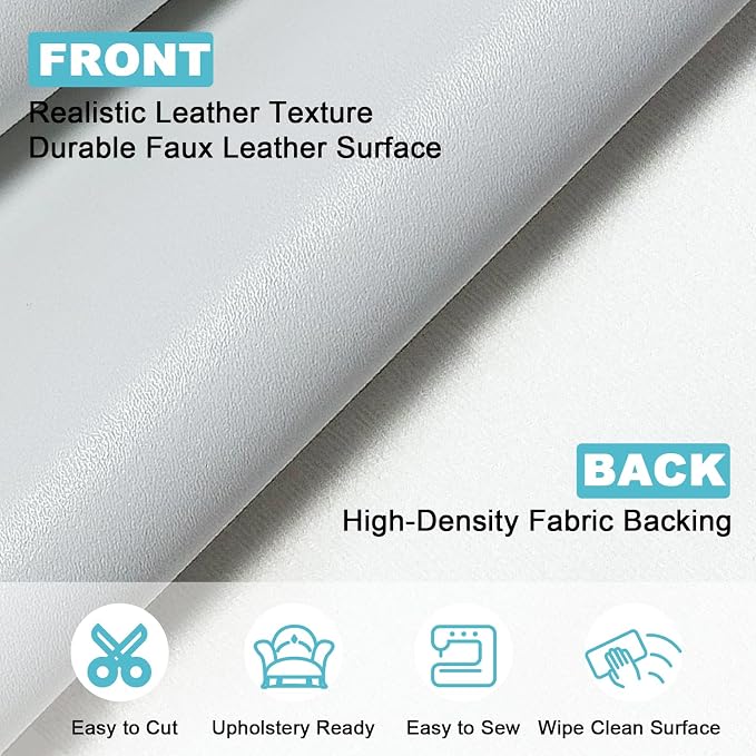 White Faux Leather Fabric 197"×55" Smooth Grain Upholstery Vinyl - Image 2