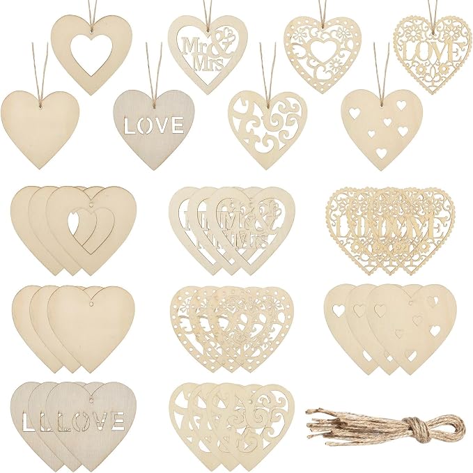 40 Pcs Unfinished Wood Heart Cutouts by URURLIFEHALL