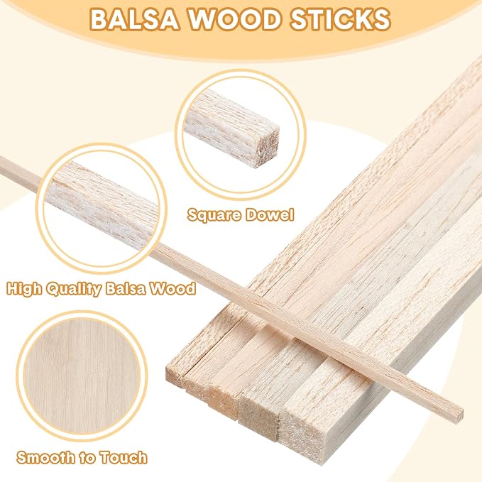 Yulejo 215 Pieces Balsa Wood Sticks Wooden Dowel Rods Square Hardwood - Image 2