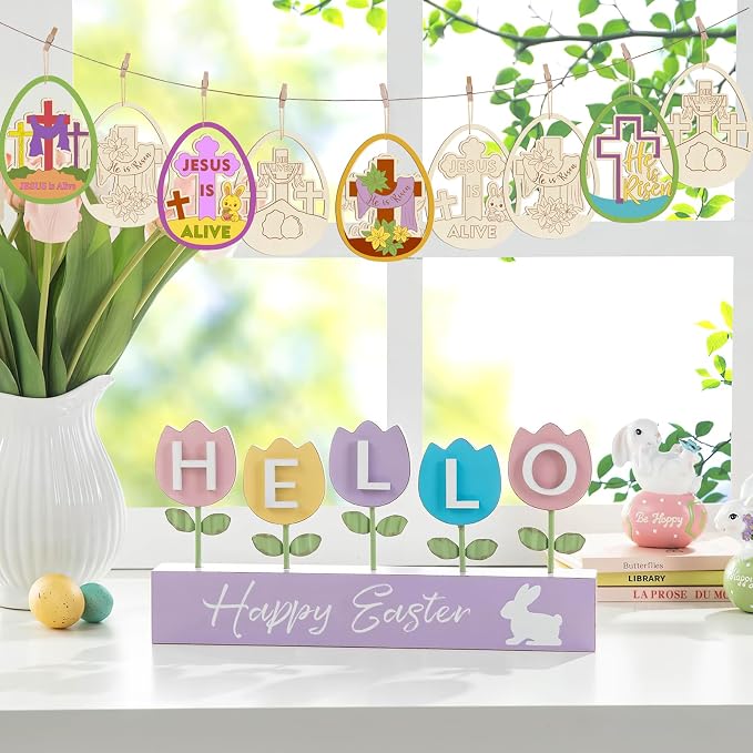 36PCS Wooden Easter Ornaments to Paint, Christian DIY Blank Unfinished Wood Egg - Image 5