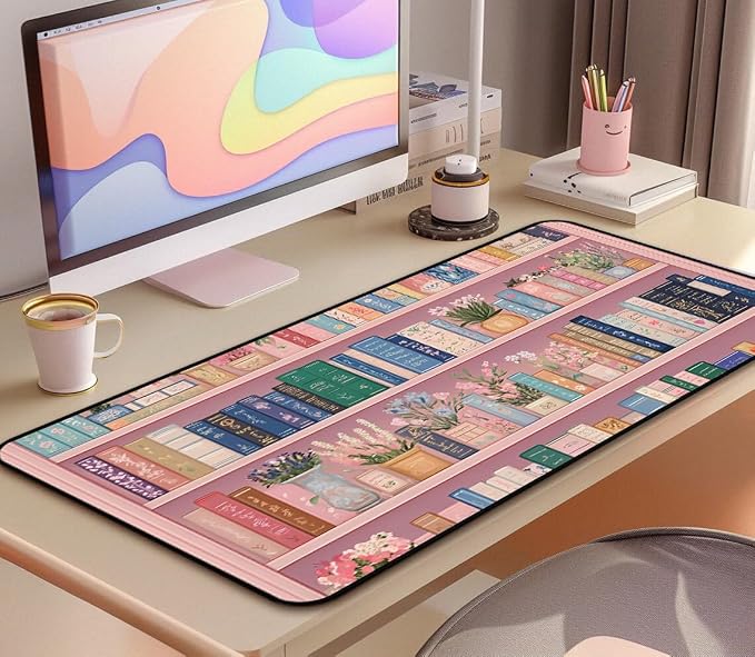 Cute Bookshelf Deskmat, Game Pad, Large Office Desk Keyboard Mat, Anti Slip - Image 5
